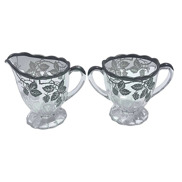 Vintage Silver City Sugar and Creamer with Silver Overlay Berries and Trim - Picture 2 of 7